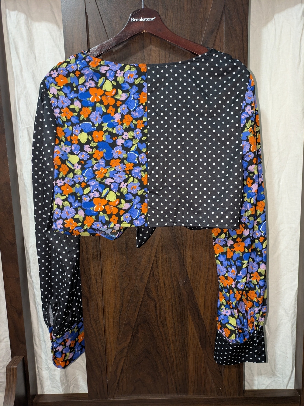Pretty Damage Black Polka Dot & Floral Tie-Front Blouse - Picture 2 of 4